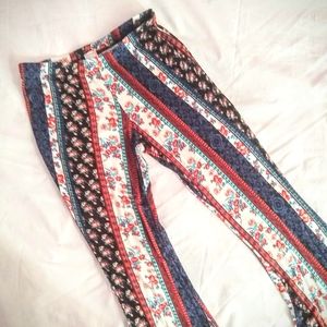 Fitted Flare Leg Striped Floral Pants NWT